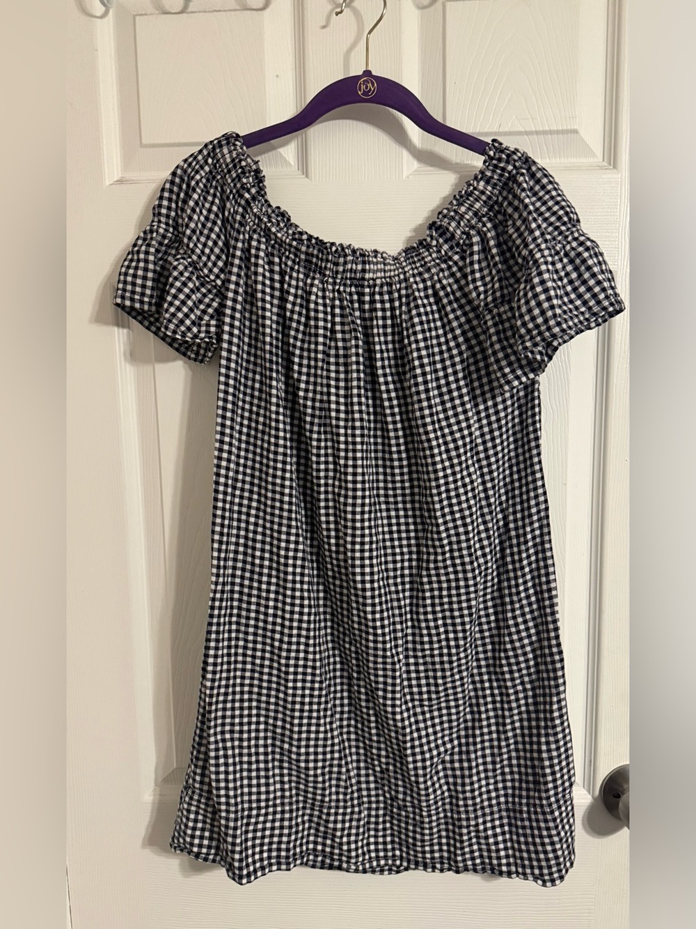 Black & White Gingham Off-Shoulder Mini Dress